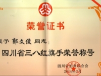 热烈祝贺周晨燕同志荣获“四川省三八红旗手标兵”
郭文俊同志荣获“四川省三八红旗手”荣誉称号